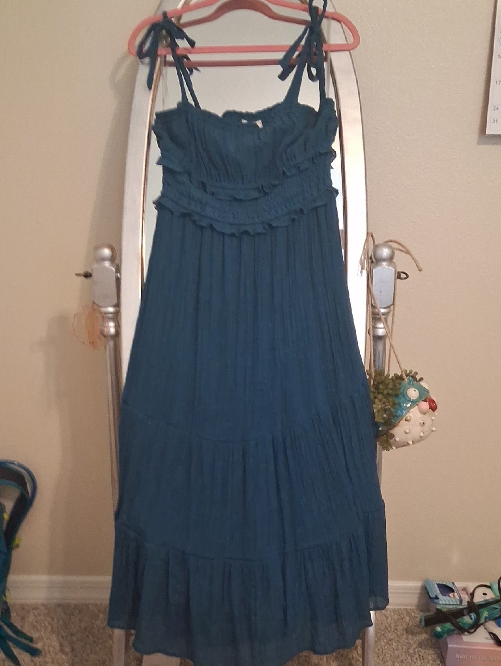 Teal Tie-Shoulder Midi Dress